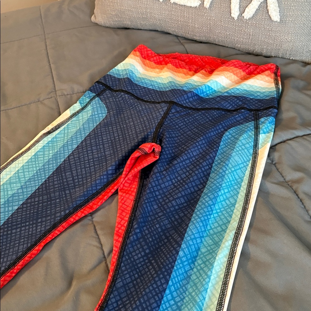 Yoga Democracy S Retro Rainbow Flare Bell Bottom Leggings Pants Floral Blue Red - Picture 10 of 10